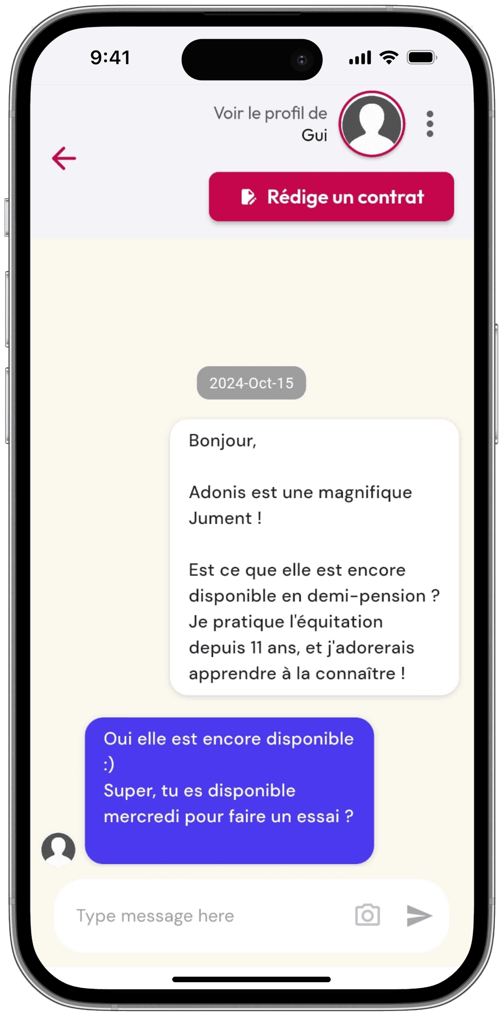 Échangez en direct avec les propriétaires/cavaliers